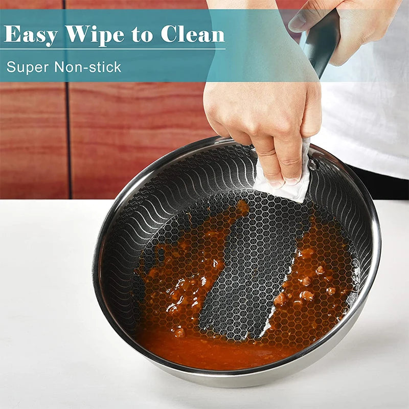 east Essentials Stainless Steel Frying Pan Nonstick Honeycomb Fry Pan with Lid Induction Ceramic Electric Gas Cooktops