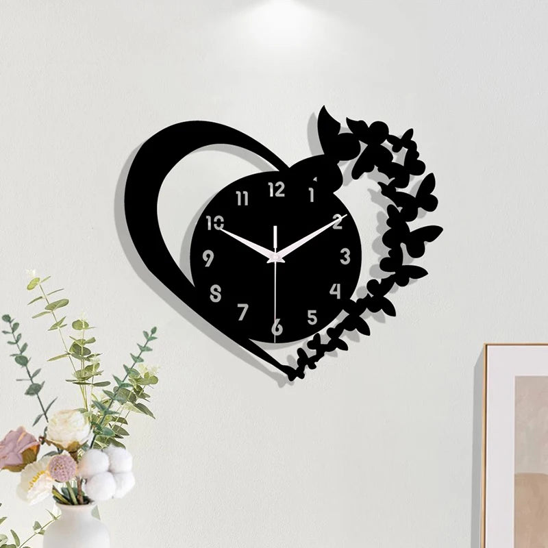 east Home Heart shaped frameless design acrylic silent clock living room bedroom home decoration Mother's Day New Year Easter gift
