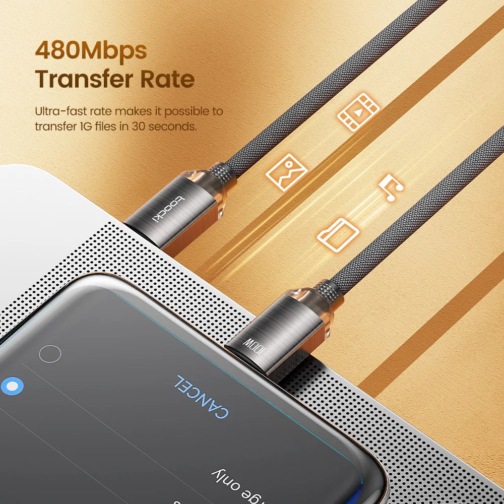 Toocki PD100W Fast Charging Cable USB C To C