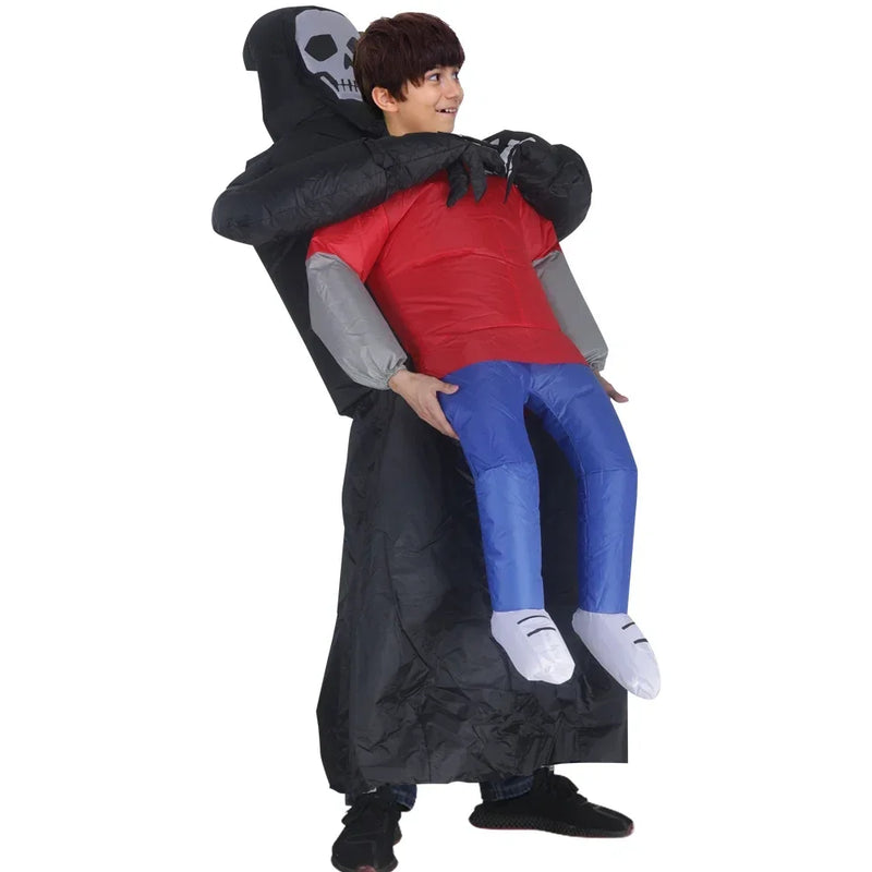 Adult Inflatable Grim Reaper Carrying Person Costume Scary Halloween Cosplay Outfit for Party, Pranks, Performances & Stage Shows