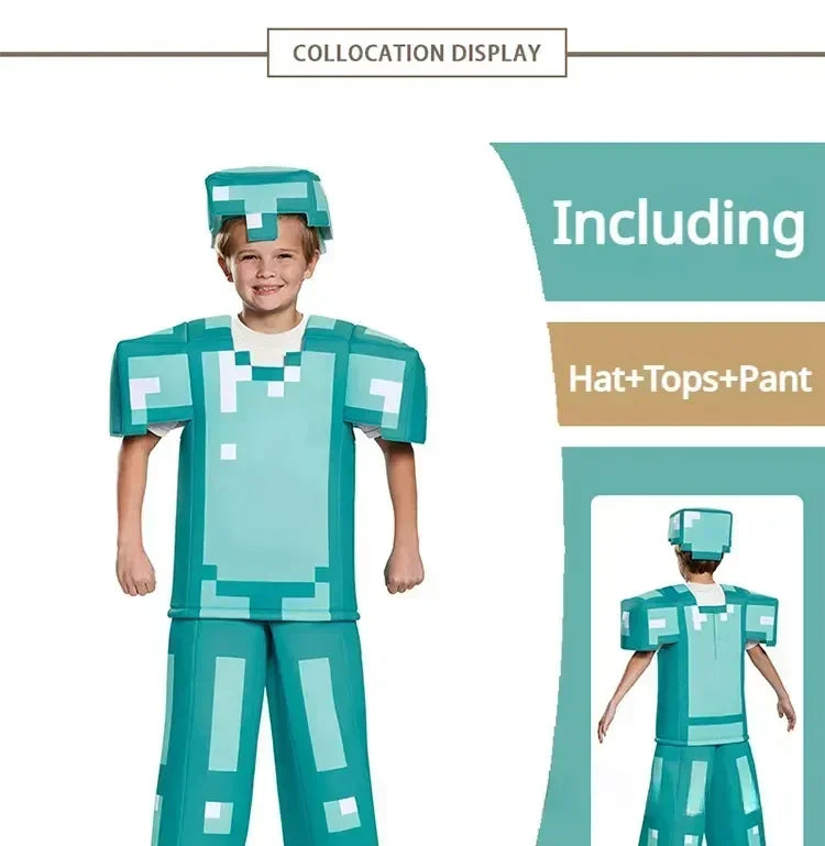 Pixel Adventure Role-Play Costume Set for Kids – Game-Inspired Boys' & Girls' Outfit for Holiday Parties, Stage Performances & Christmas Gifts