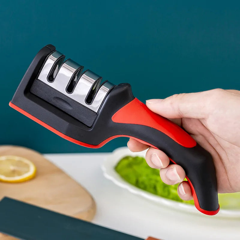 MasterBro 3-Segment Knife Sharpener Knife Sharpeners for Kitchen Knives Stainless Steel Three-Purpose Sharpening Stone for Kitchen Tools