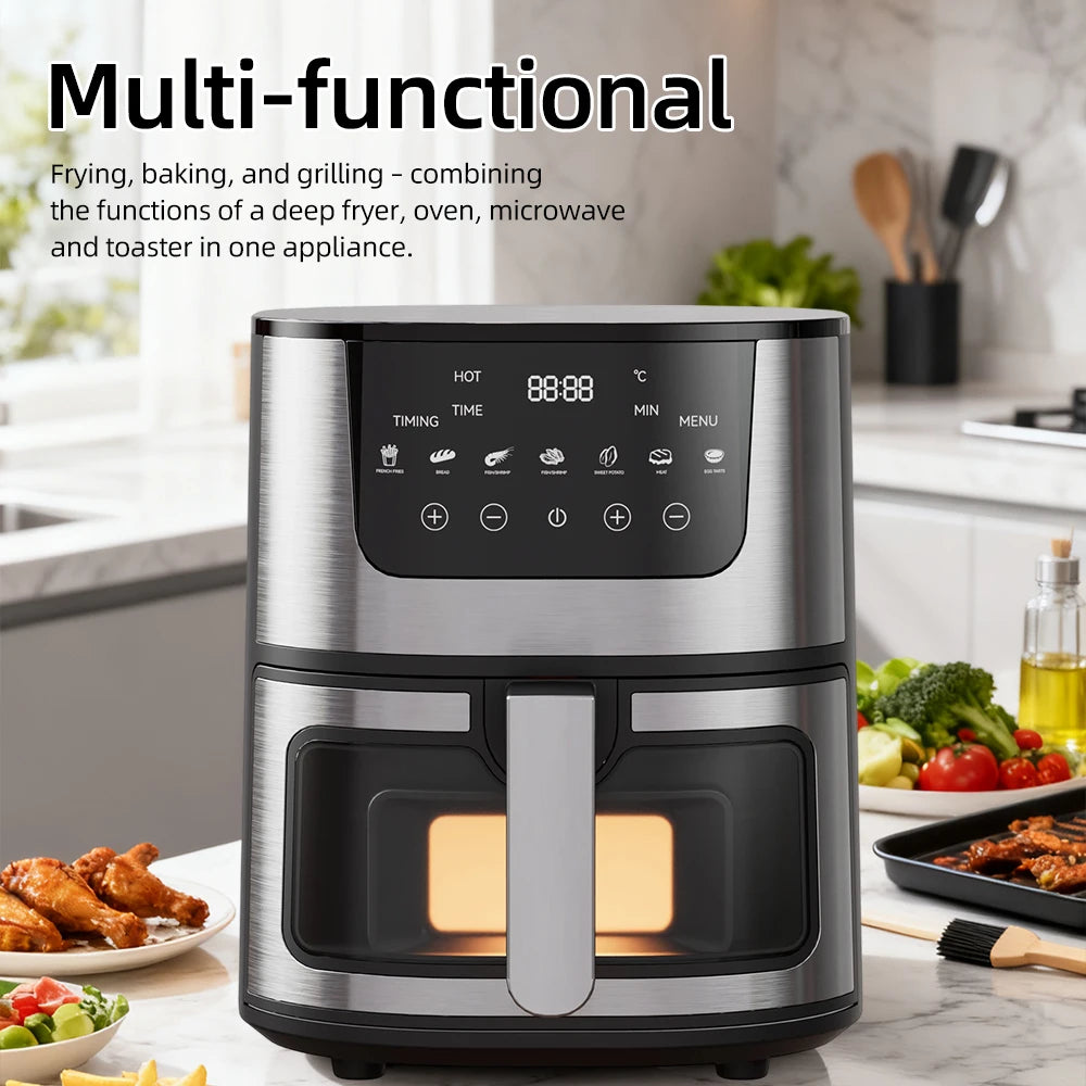 DIVEDEER 4L Household Visual Air Fryer - Large Capacity, Multifunctional, Stainless Steel Design for Home Use (Freidora Aire)