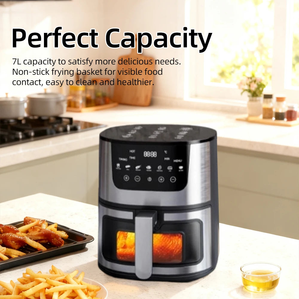 DIVEDEER 4L Household Visual Air Fryer - Large Capacity, Multifunctional, Stainless Steel Design for Home Use (Freidora Aire)