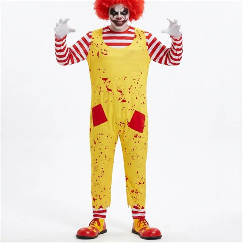 Adult Killer Clown Costume Set – Striped Long-Sleeve Jumpsuit with Matching Socks, Scary Halloween Carnival Outfit, Haunted House & Cosplay Costume