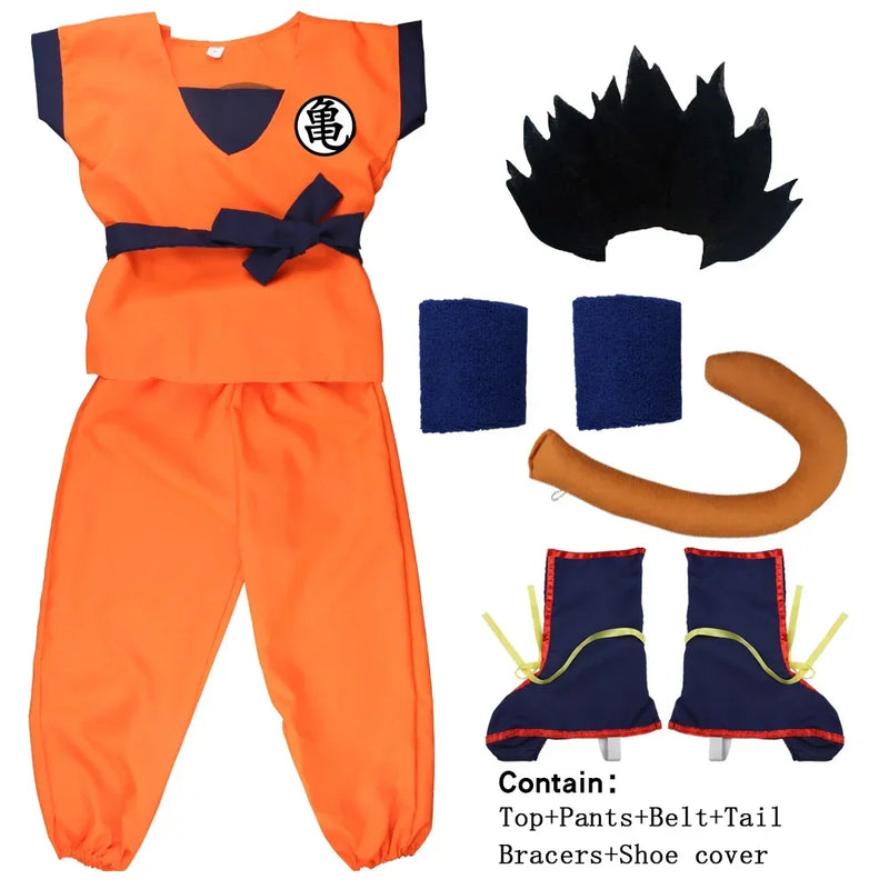 NEW Goku Cosplay Costume for Kids & Adults – Son Goku Super Saiyan Training Suit with Wig, Party Outfit