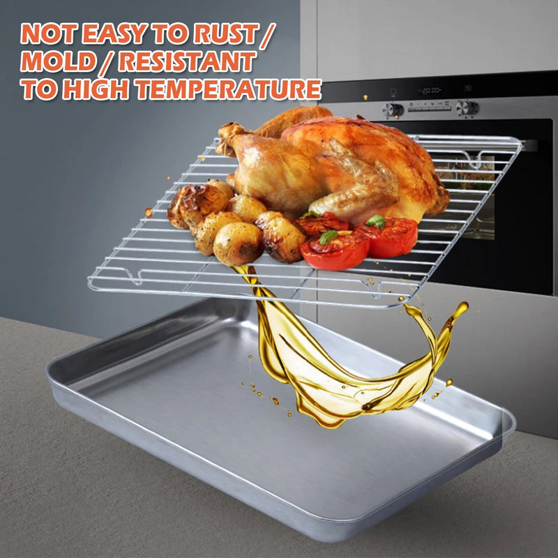 KitchenAed Roasting Pan with Wire Rack Cake Baking BBQ Pan Tray Plate Oven Brownie Rack Cooking Roasting Grilling Tool