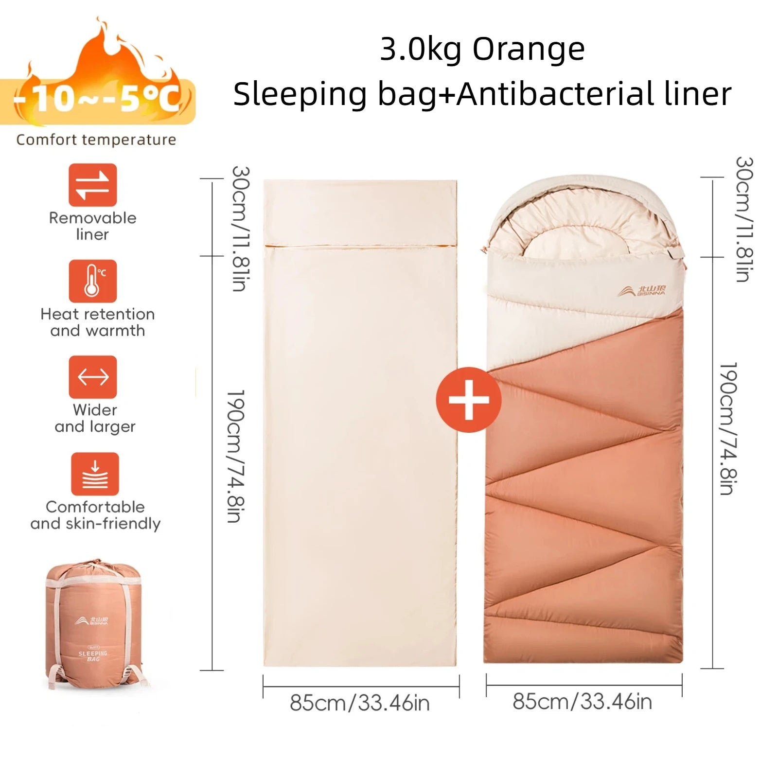 BISINNA Sleeping Bag with Liner 3 Season Portable Envelope Camping Sleeping