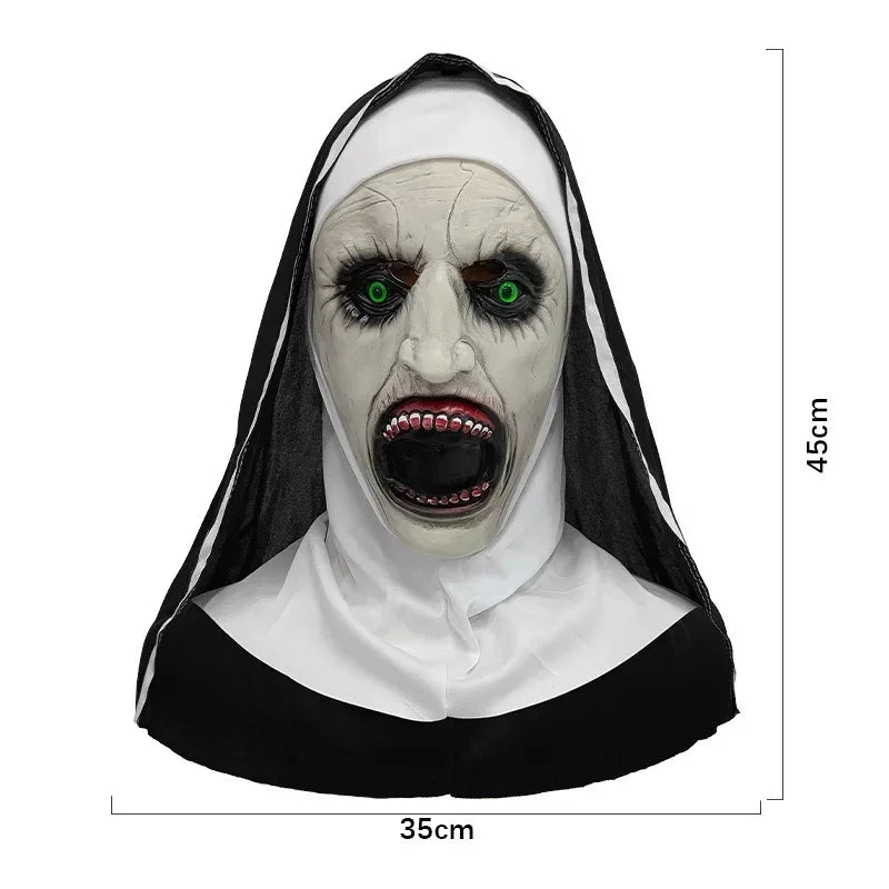 Scary Nun Mask Halloween Costume Bloody Horror Devil Face with Headwrap