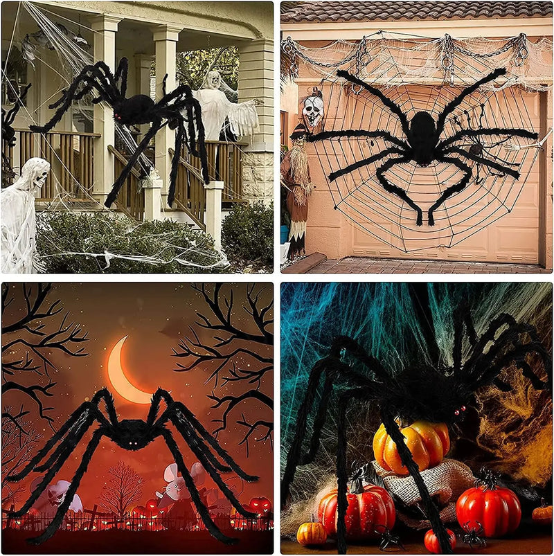 Giant Black Plush Spider Halloween Decoration – 30–200cm Scary Spider Prop for Haunted Houses, Indoor & Outdoor Parties and Horror Decor