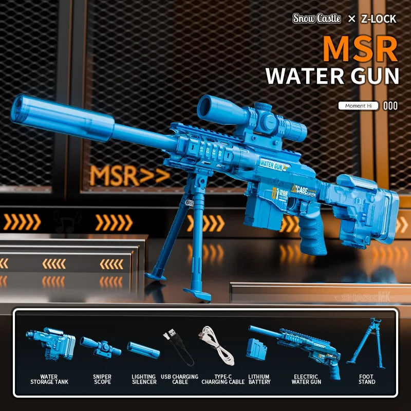 Toy Sniper Electric Water Gun Toy Automatic MSR-Bracket Continuous Shoot