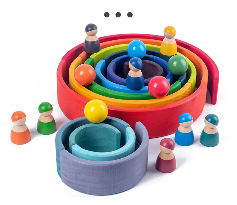 Baby Monterssori Educational toy Wooden Rainbow Block Stacking Building Blocks