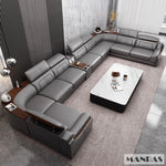 Alfour Modern Italian Leather Sofa for Living Room with Cup Holder, USB, Adjustable Headrests & Bluetooth Speaker - Linlamlim