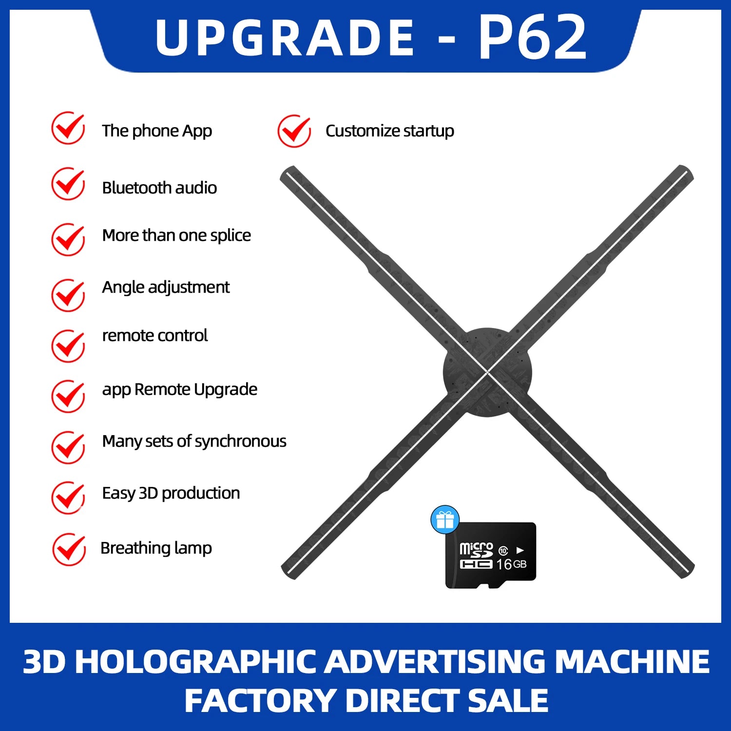 VIGAOT 50cm Wi-Fi Holographic Fan 3D Advertising Machine 576 LED Sign Neon Smart HD Player Support Video Picture Logo Holographic Light