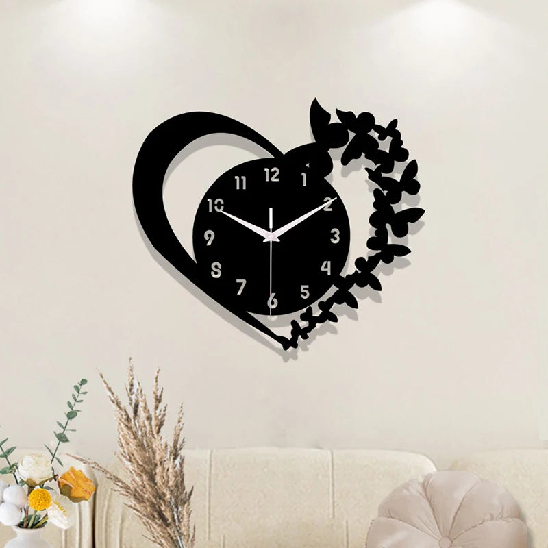 east Home Heart shaped frameless design acrylic silent clock living room bedroom home decoration Mother's Day New Year Easter gift