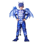 Kids Frost Blue Dragon Knight Costume – Fantasy Jumpsuit with Wings, Tail & Mask, Halloween Carnival Party Cosplay Outfit