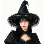 Gothic Lolita Witch Hat – Satin Bow, Lace & Star Pendant Bendable Masquerade Costume Hat for Women, Halloween Party & Cosplay