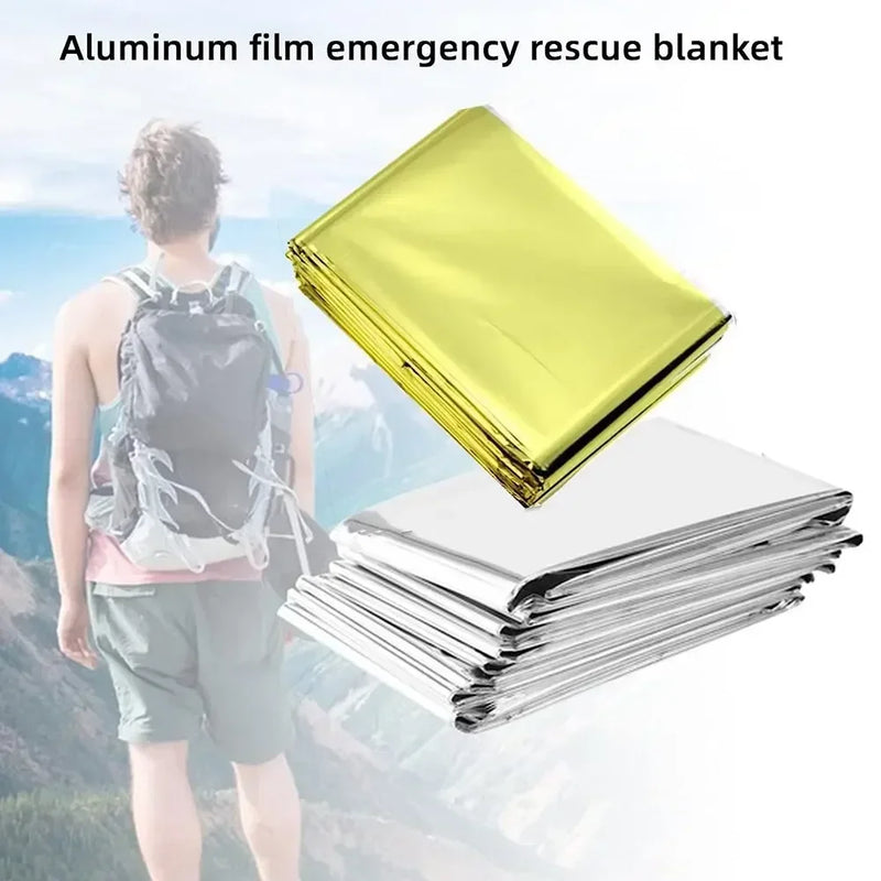 Emergency Thermal Poncho Blanket Lightweight Water-Resistant Windproof Sunshade Reusable First Aid Mat Pad Cover