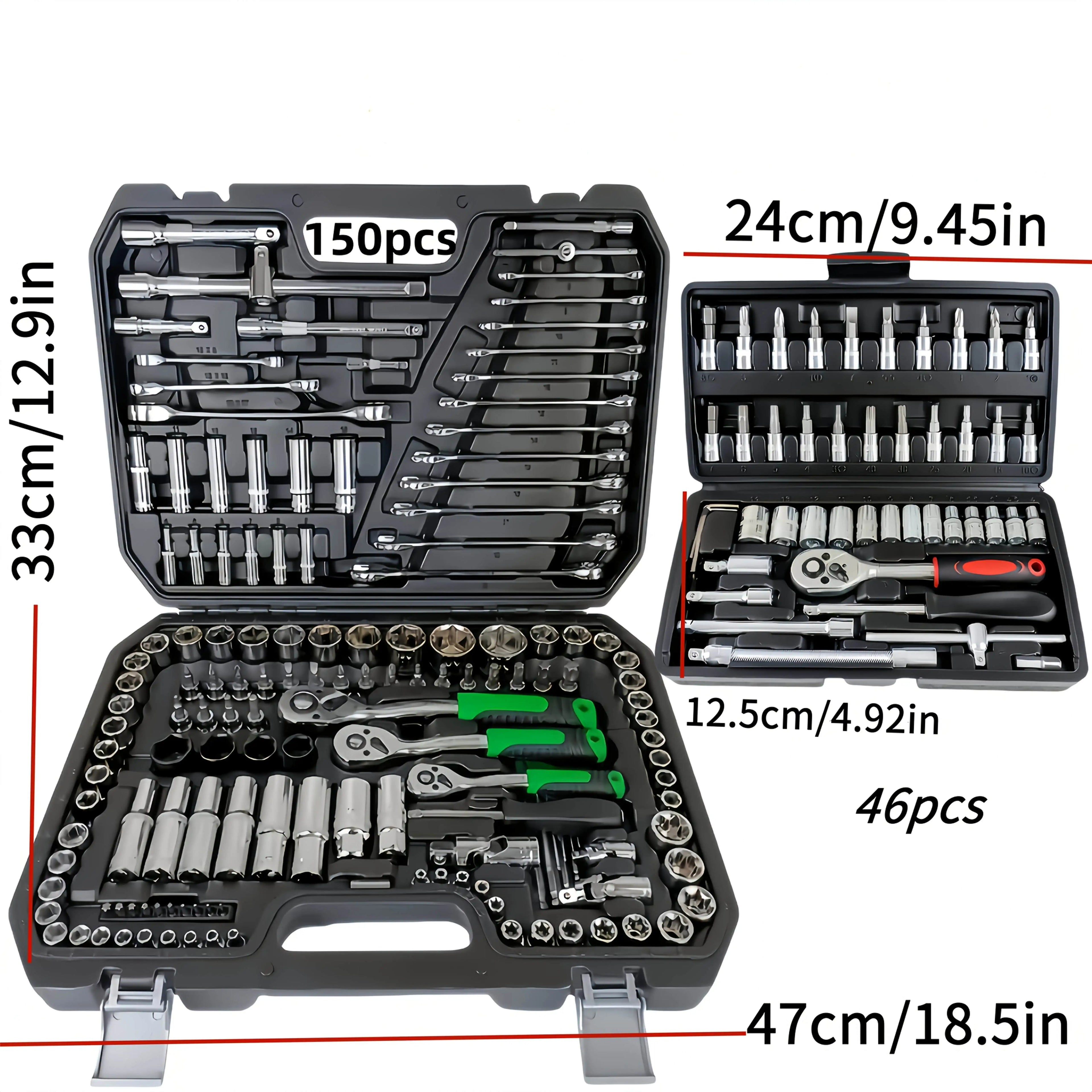 150/46pcs Auto Mechanical Repair Tool Set, Multifunctional with Socket, Wrench And Ratchet Set, Auto Repair, Mechanical Toolkit Brand New Father's Day Gift