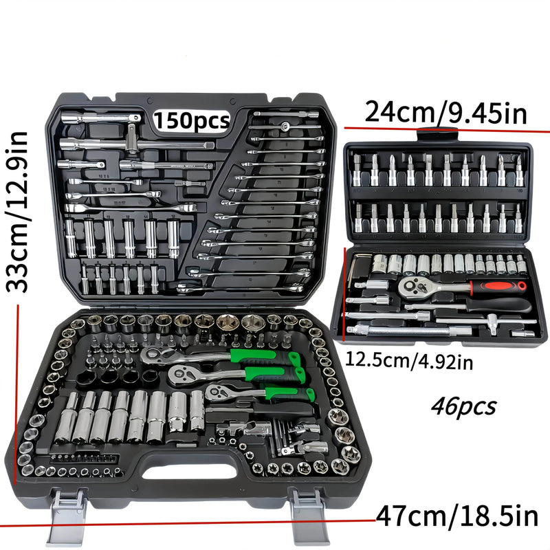 150/46pcs Auto Mechanical Repair Tool Set, Multifunctional with Socket, Wrench And Ratchet Set, Auto Repair, Mechanical Toolkit Brand New Father's Day Gift