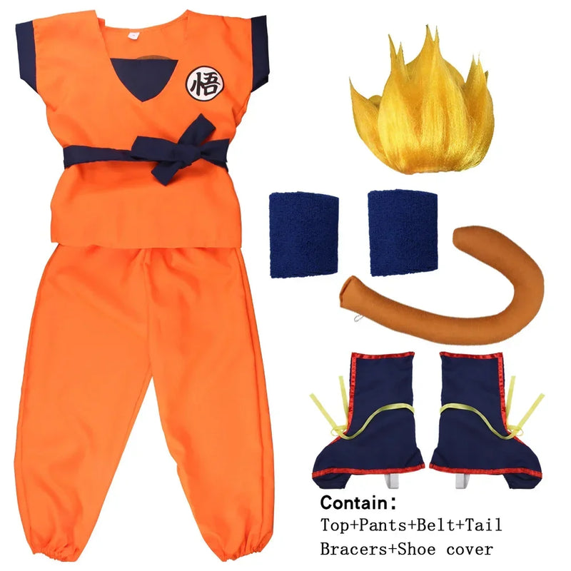 NEW Goku Cosplay Costume for Kids & Adults – Son Goku Super Saiyan Training Suit with Wig, Party Outfit