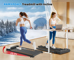 RAMYPOKET Walking Pad Treadmill with 9% Incline APP Control, 3-Window LED 2.5HP Under Desk Treadmill 120KG Capacity 1-8 Km/h Treadmill Running Machine