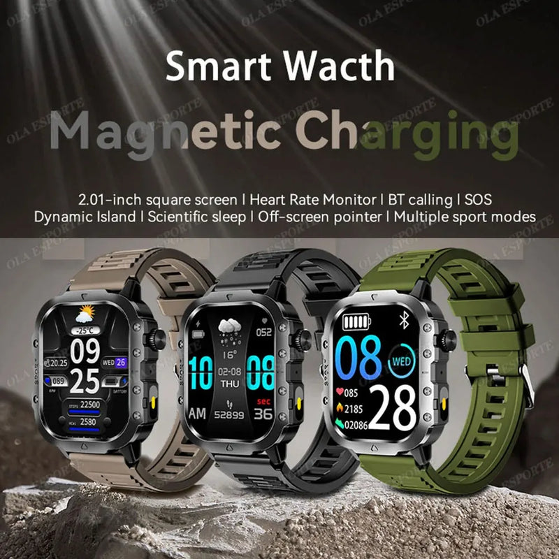 New Military Style Smart Watch Men's Flashlight Bluetooth Call & more features