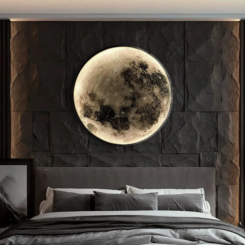 Nawongo Dimmable Indoor Creative Wall Mounted Ceiling Light Creative Bedside Living Room Round Decoration Modern LED Moon Wall 50cm Wall Light