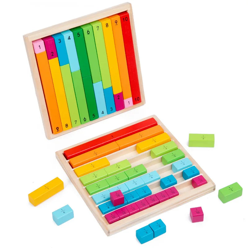 Wooden Montessori Teaching Math Toys Colour Fraction & Adding Sticks