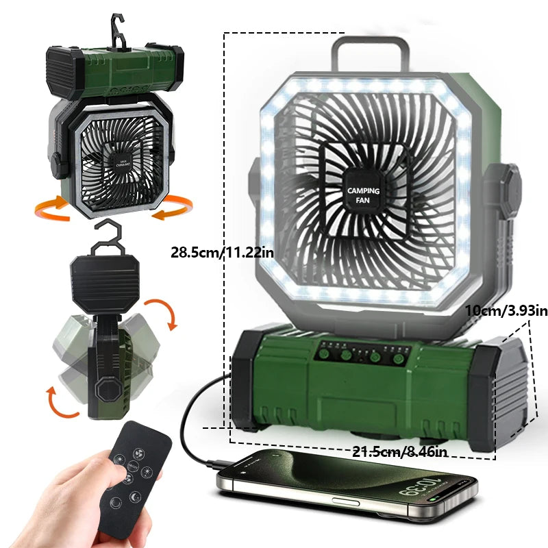 Radiator Fan 20000mAh Battery Camping Fan 4 LED Lantern 8 Speeds Portable Fan
