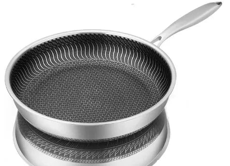 Nawongo Whole Body Tri-Ply Stainless Steel Frying Pan 316 Stainless Steel Wok Pan Double-sided Honeycomb Skillet Suitable for All Stove