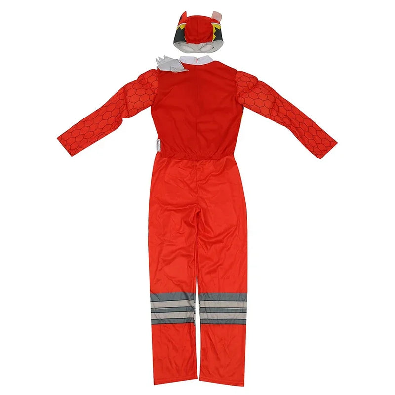 Red Dino Ranger Kids Costume – Dinosaur-Themed Muscle Jumpsuit, Superhero Cosplay Outfit for Halloween, Carnival & Dress-Up Parties