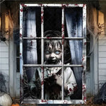 Halloween Horror Window Curtain Banner – Witch, Zombie & Ghost Hanging Decoration