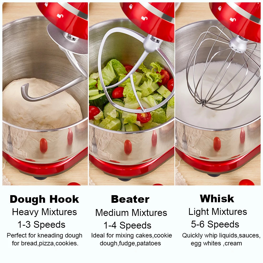BioloMix Kitchen Food Stand Mixer, Blender, Quiet Motor, Cream Egg Whisk, Whip Dough Kneader, 6-Speed, 1200 W, 6 L