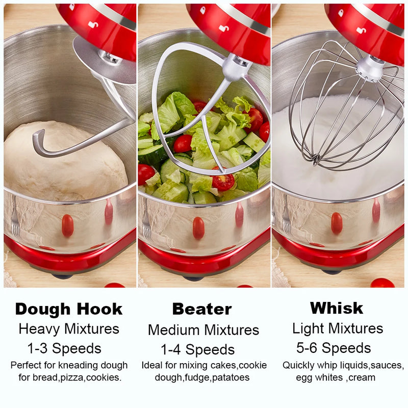 BioloMix Kitchen Food Stand Mixer, Blender, Quiet Motor, Cream Egg Whisk, Whip Dough Kneader, 6-Speed, 1200 W, 6 L