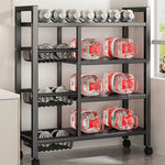 JIUAN 1pc Mobile Storage Rack, Adjustable 4-Tier Kitchen Shelf with 3 Wire Baskets, Kitchen Organizer and Storage