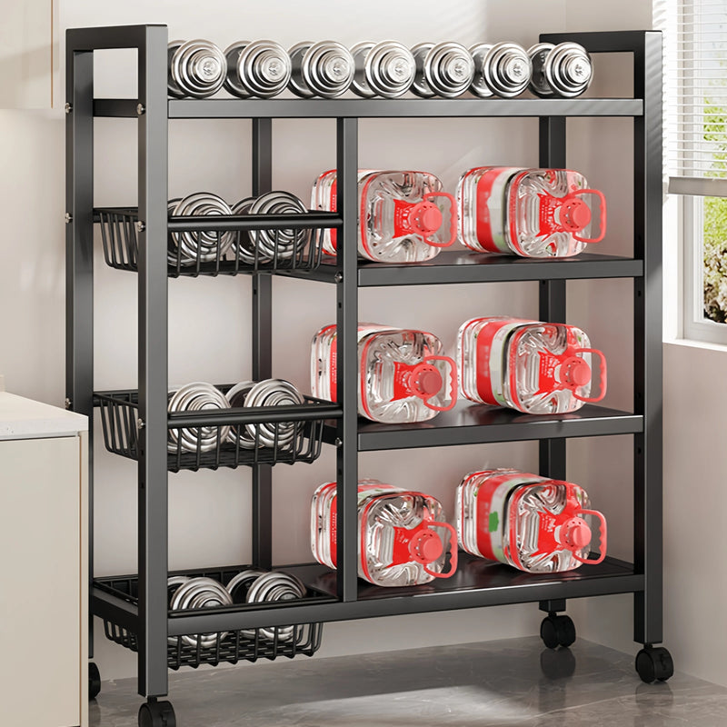 JIUAN 1pc Mobile Storage Rack, Adjustable 4-Tier Kitchen Shelf with 3 Wire Baskets, Kitchen Organizer and Storage