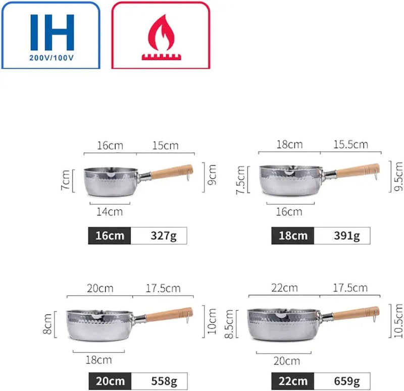 MYVIT Stainless Steel Saucepan with Lid Solid wood handle with hook Multipurpose Saucepan with Pour Spouts, Sauce Pot, Cooking Pot