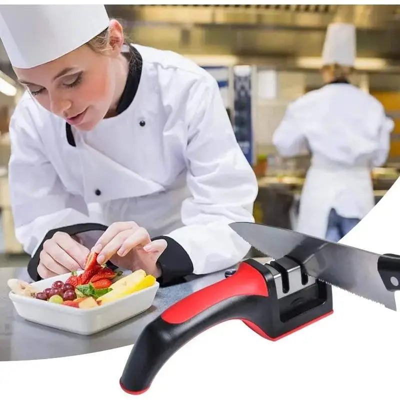 MasterBro 3-Segment Knife Sharpener Knife Sharpeners for Kitchen Knives Stainless Steel Three-Purpose Sharpening Stone for Kitchen Tools