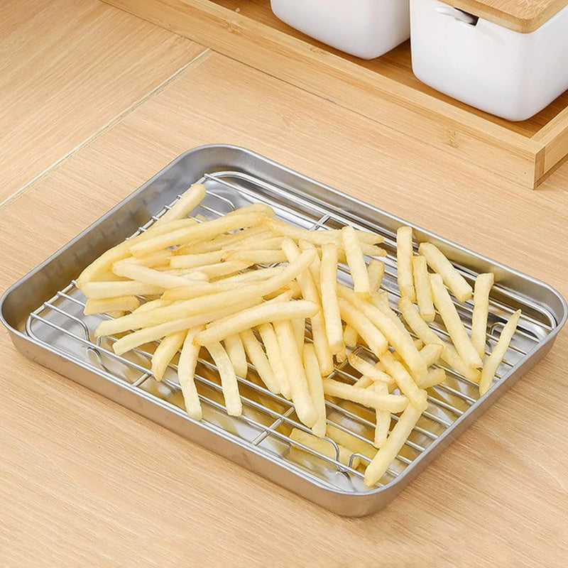 KitchenAed Roasting Pan with Wire Rack Cake Baking BBQ Pan Tray Plate Oven Brownie Rack Cooking Roasting Grilling Tool
