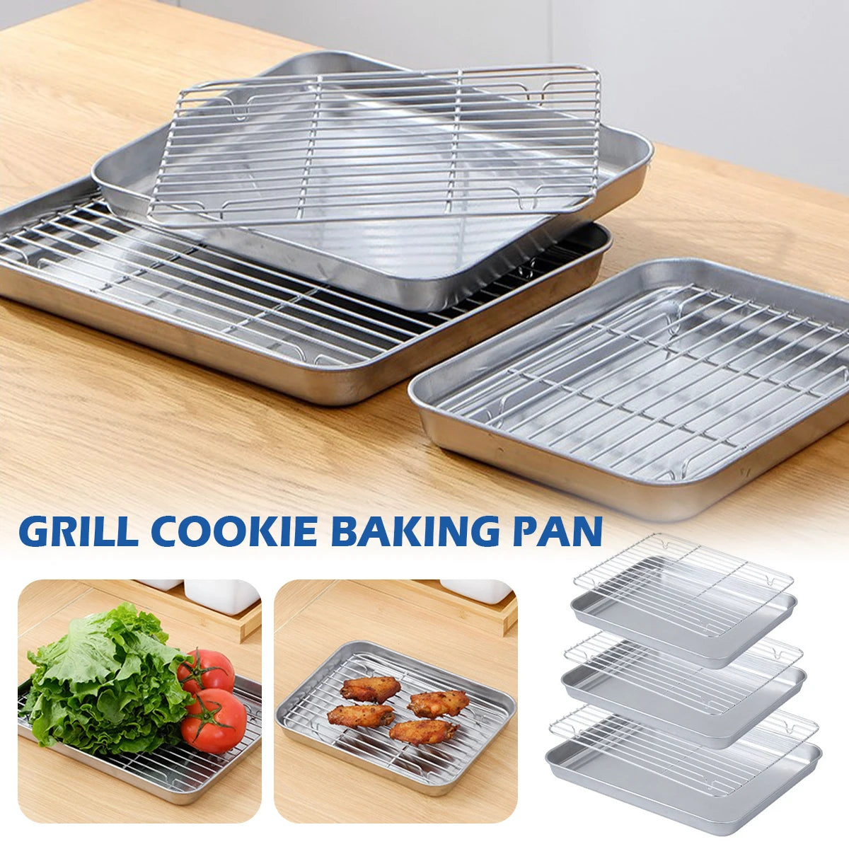 KitchenAed Roasting Pan with Wire Rack Cake Baking BBQ Pan Tray Plate Oven Brownie Rack Cooking Roasting Grilling Tool
