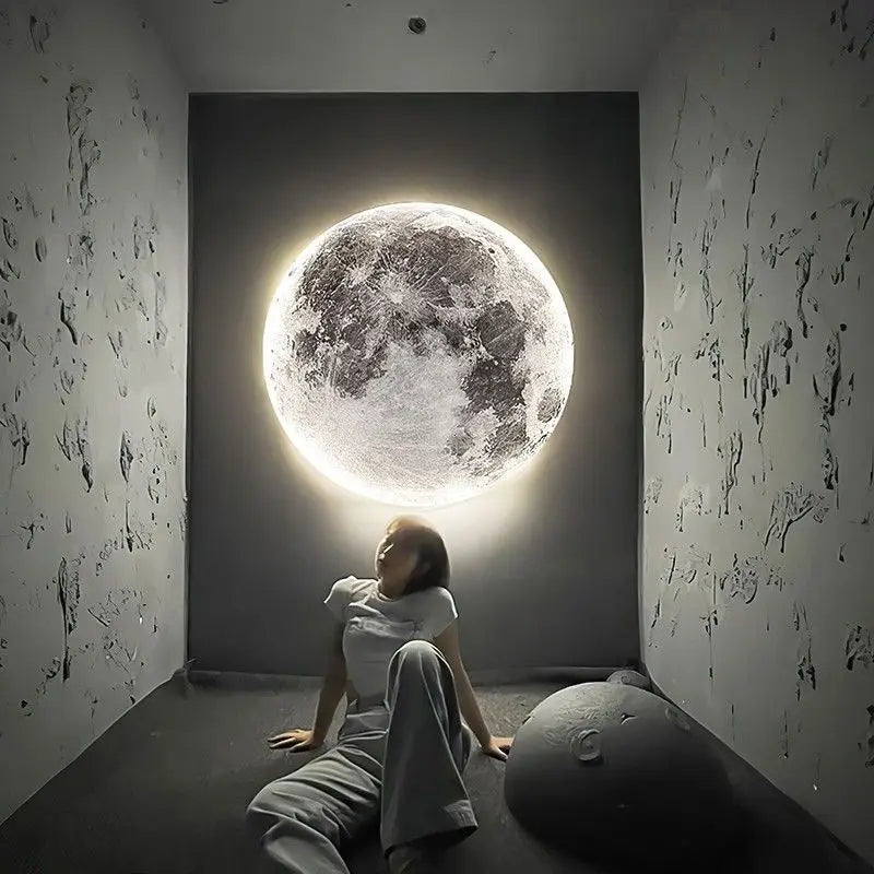 Nawongo Dimmable Indoor Creative Wall Mounted Ceiling Light Creative Bedside Living Room Round Decoration Modern LED Moon Wall 50cm Wall Light