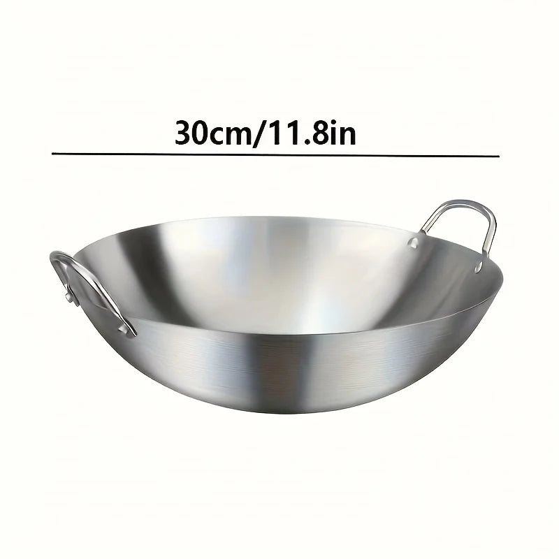MasterBro 1pc Large Stainless-Steel Wok, Uncoated Thick High-Quality Durable Chef's Pan with Dual Handles, Easy to Clean