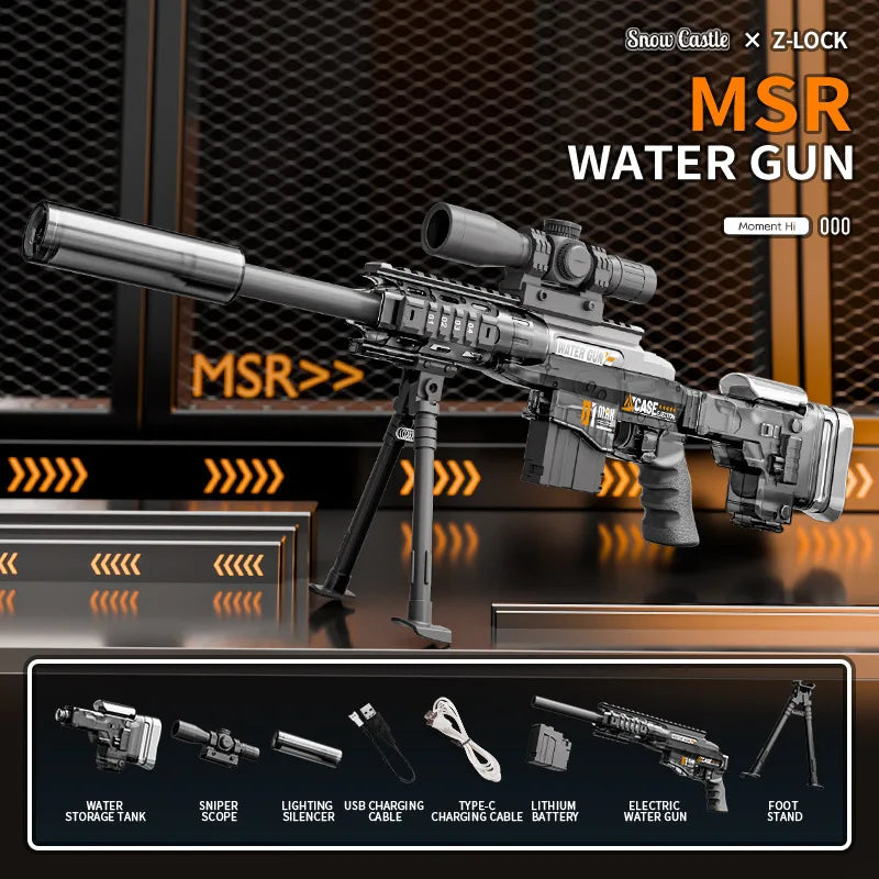 Toy Sniper Electric Water Gun Toy Automatic MSR-Bracket Continuous Shoot