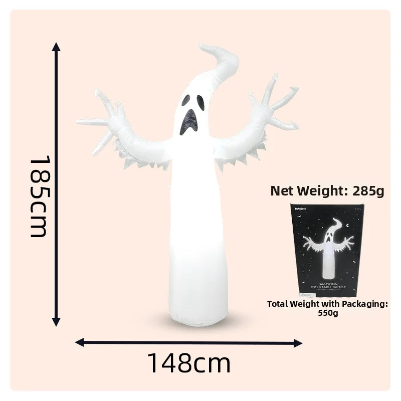 1.8M Giant Inflatable White Ghost with LED Lights – Halloween Horror Decoration, Waterproof PVC Outdoor Yard & Garden Party Prop