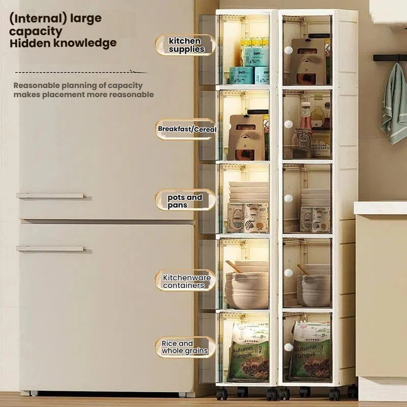 Storage Queen 20cm-Flip lid slit storage cabinet, kitchen slit shelf, bathroom multi-layer plastic snack cabinet, narrow-edge storage cabinet