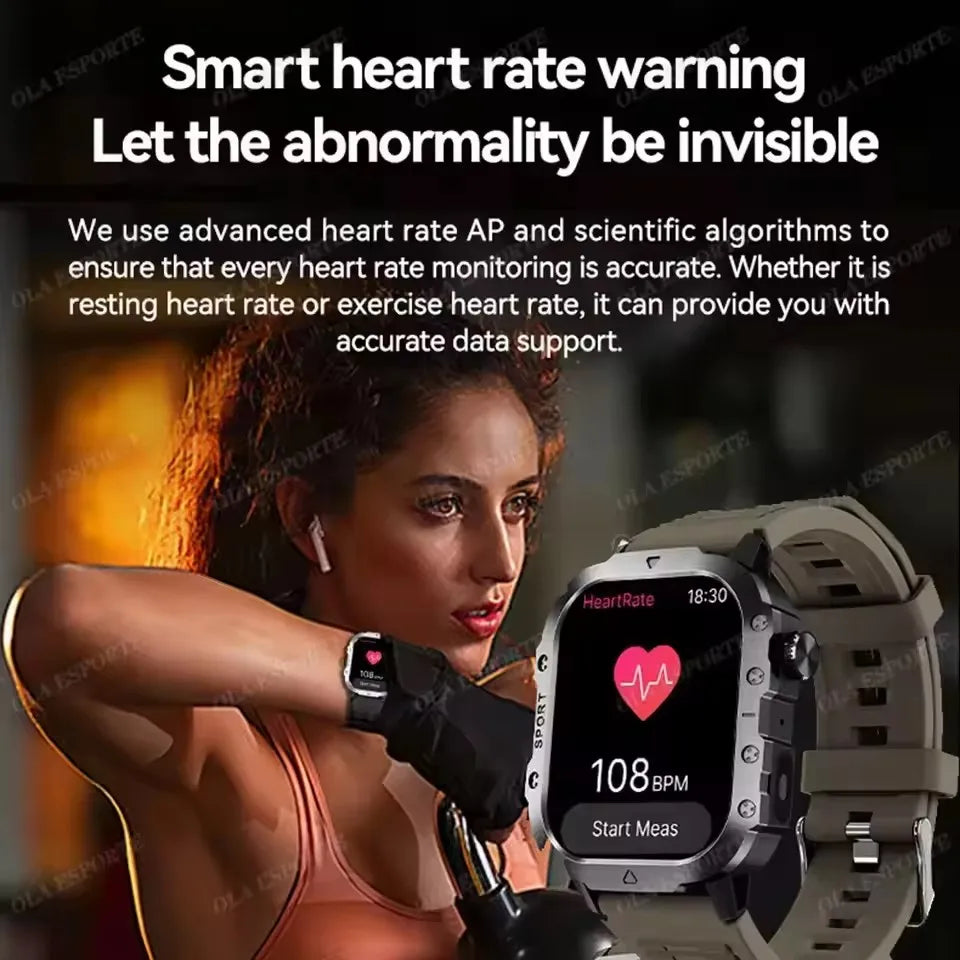 New Military Style Smart Watch Men's Flashlight Bluetooth Call & more features