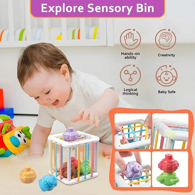 Baby Montessori Shape Sorter Cube, Colourful Blocks Sorting Game