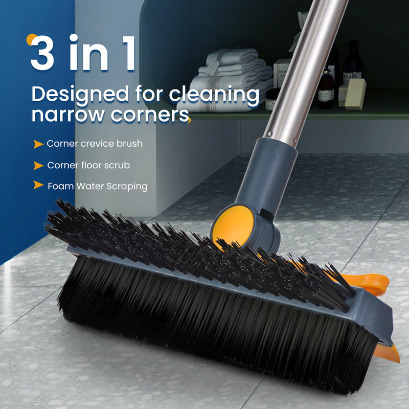 ACRDDK 3 in 1 Floor Scrub Brush 180 Degree Rotation with Adjustable V-Shaped Broom Long Handle Bathroom Kitchen Floor Crevice Cleaning