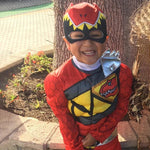 Red Dino Ranger Kids Costume – Dinosaur-Themed Muscle Jumpsuit, Superhero Cosplay Outfit for Halloween, Carnival & Dress-Up Parties